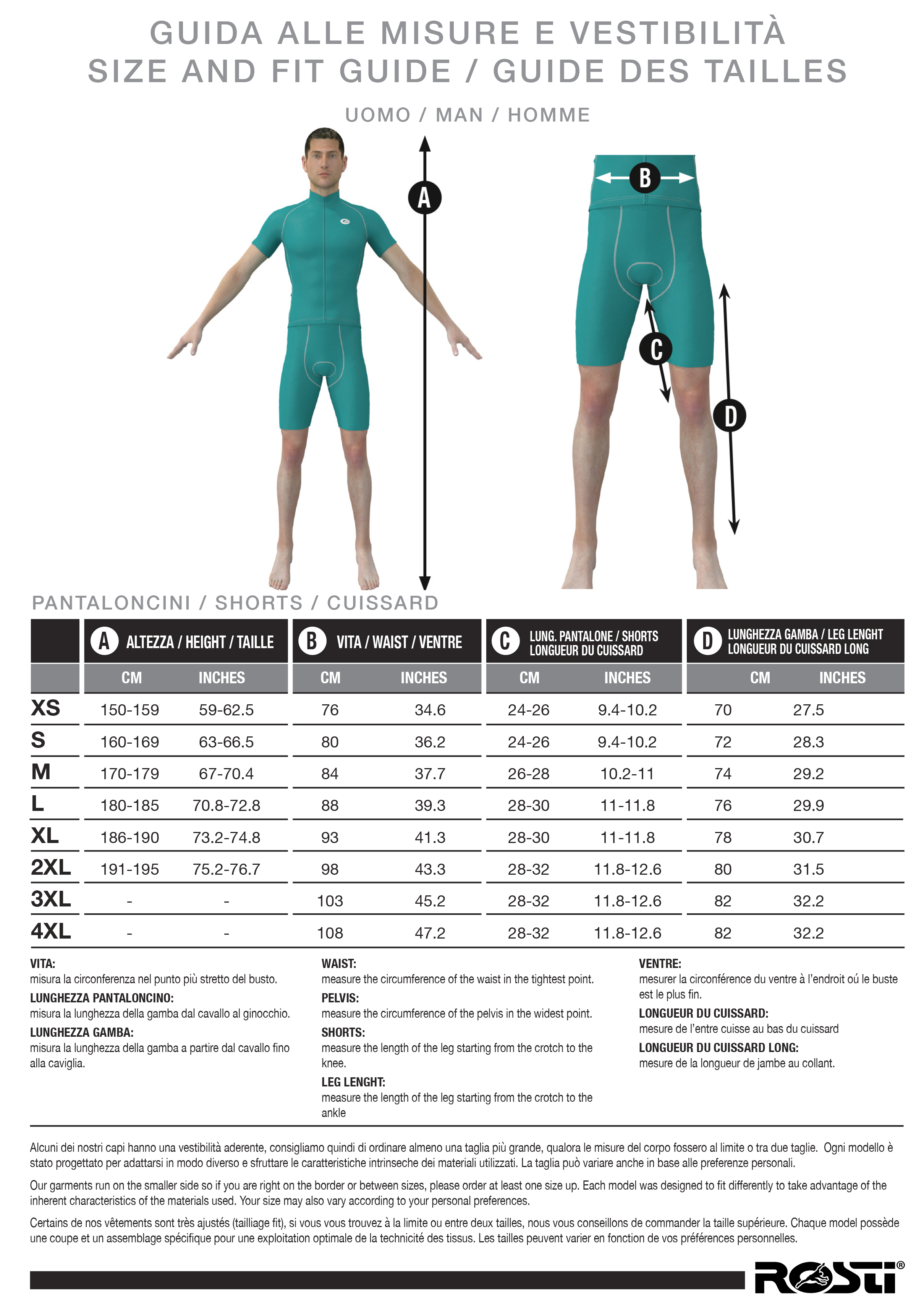 Men's shorts size guide